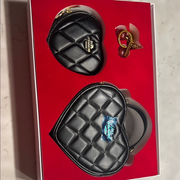 Coach Handbags - Coach Black Quilted Heart Mini Bag Set with Cherry Charm